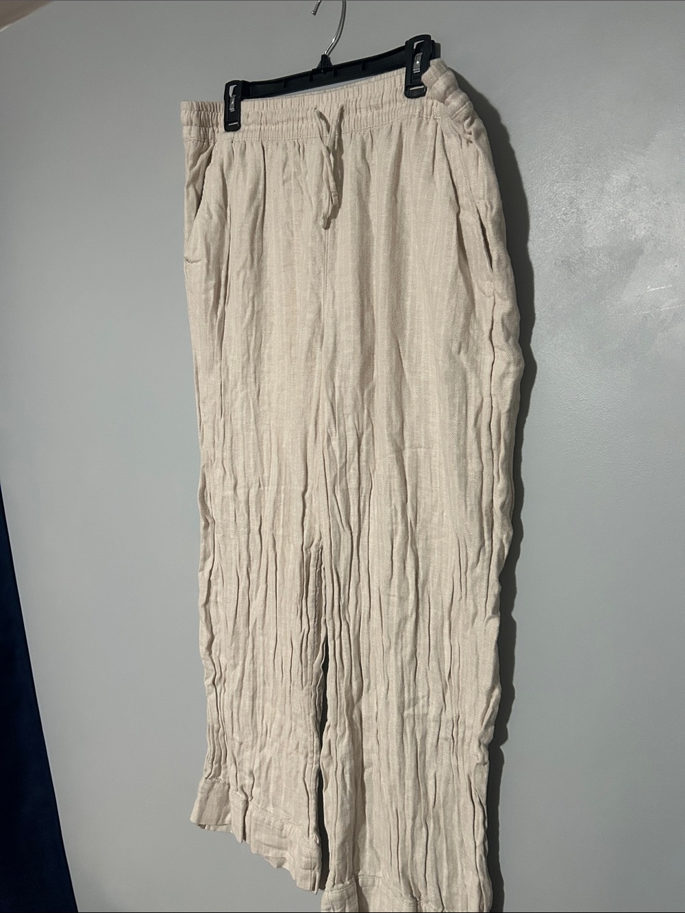 Light Cream Relaxed Linen-Blend Wide Leg Pants